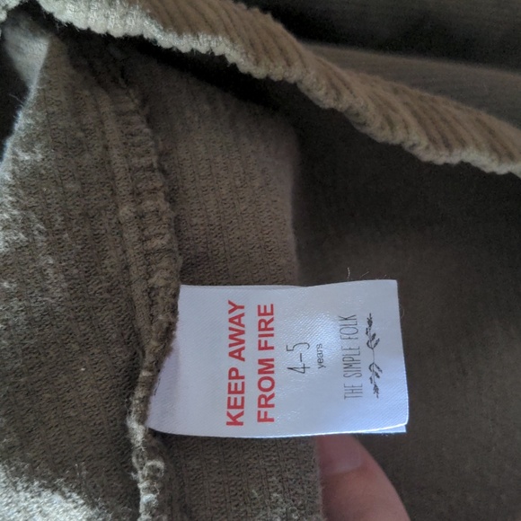 Simple Folk Corduroy Pinafore Apron Dress Olive Fall Autumn 4/5Y Khaki Heirloom - Picture 10 of 13